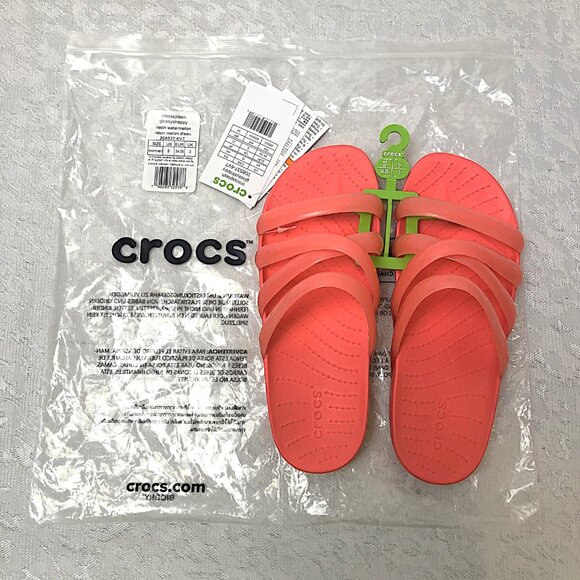 Crocs Splash Glossy Strappy Neon Watermelon Women’s Slip-On Sandals Size 5 NWT - Picture 2 of 15